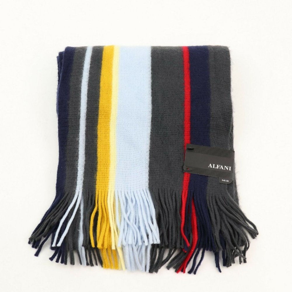 Alfani‎ Men’s Striped Scarf, Navy and Yellow